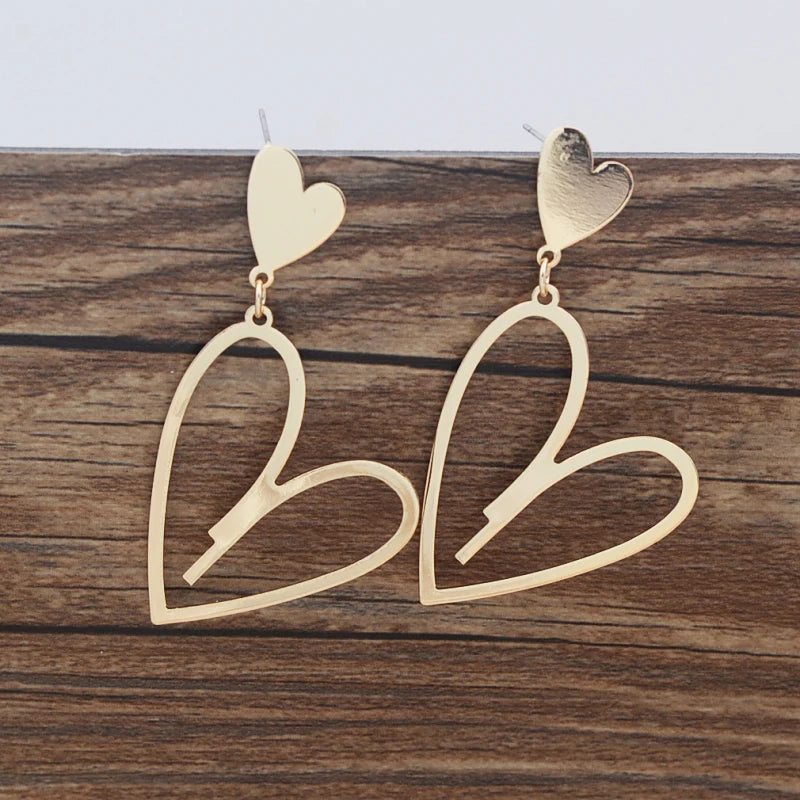 Heart Pendants Women's Hanging Earrings Double-layers Love Heart Dangle Earrings Lovely Bohemian Ear Jewelry