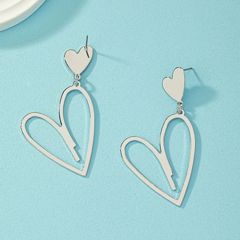 Heart Pendants Women's Hanging Earrings Double-layers Love Heart Dangle Earrings Lovely Bohemian Ear Jewelry