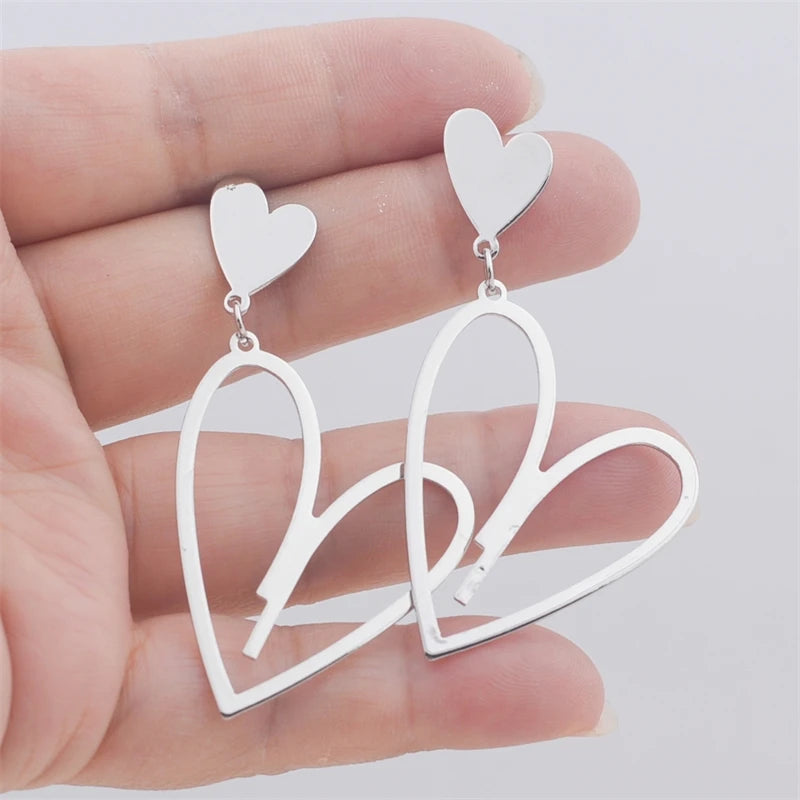 Heart Pendants Women's Hanging Earrings Double-layers Love Heart Dangle Earrings Lovely Bohemian Ear Jewelry