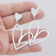 Charger l&#39;image dans la galerie, Heart Pendants Women&#39;s Hanging Earrings Double-layers Love Heart Dangle Earrings Lovely Bohemian Ear Jewelry
