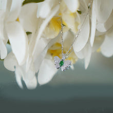 Load image into Gallery viewer, 【Pendant Necklace】Butterfly-shape Jadeite Pendant with Silver-made Chain Necklace, Shining Zircon, Elegant Jadeite Jewelry Pendant Necklace for Women