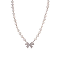 Load image into Gallery viewer, 【Necklace】Silver Elegant Natural Freshwater Pearl Necklace with Shining Zircon Accent, Perfect Jewelry for Lover