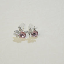 Load image into Gallery viewer, 【Stud Earrings】Women Pink/Purple Crystal Earrings, Silver Butterfly &amp; Flower Design, Sweet &amp; Delicate, For Elegant Women