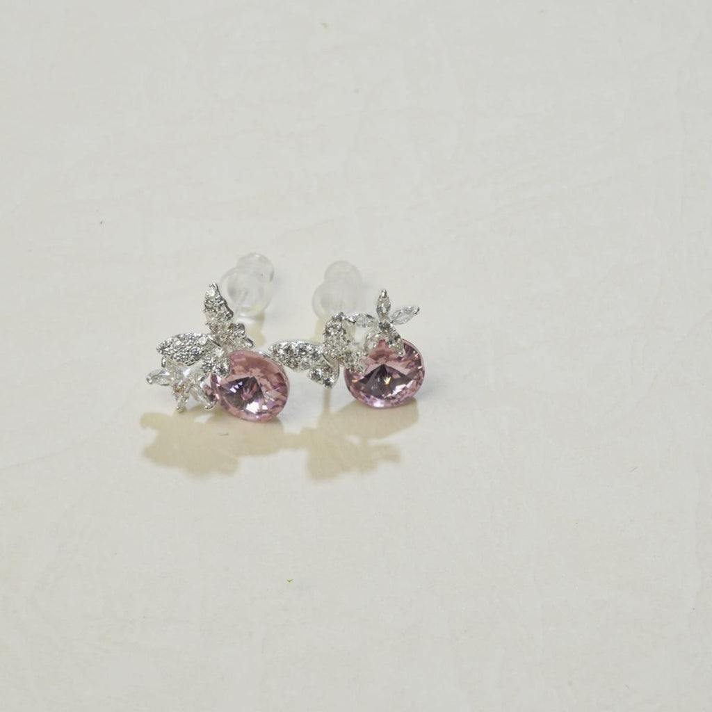 Subang Stud, Kristal Merah Jambu / Ungu, Rekaan Rama-rama dan Bunga Perak, Manis dan Halus, Untuk Wanita Elegan cute  earrings