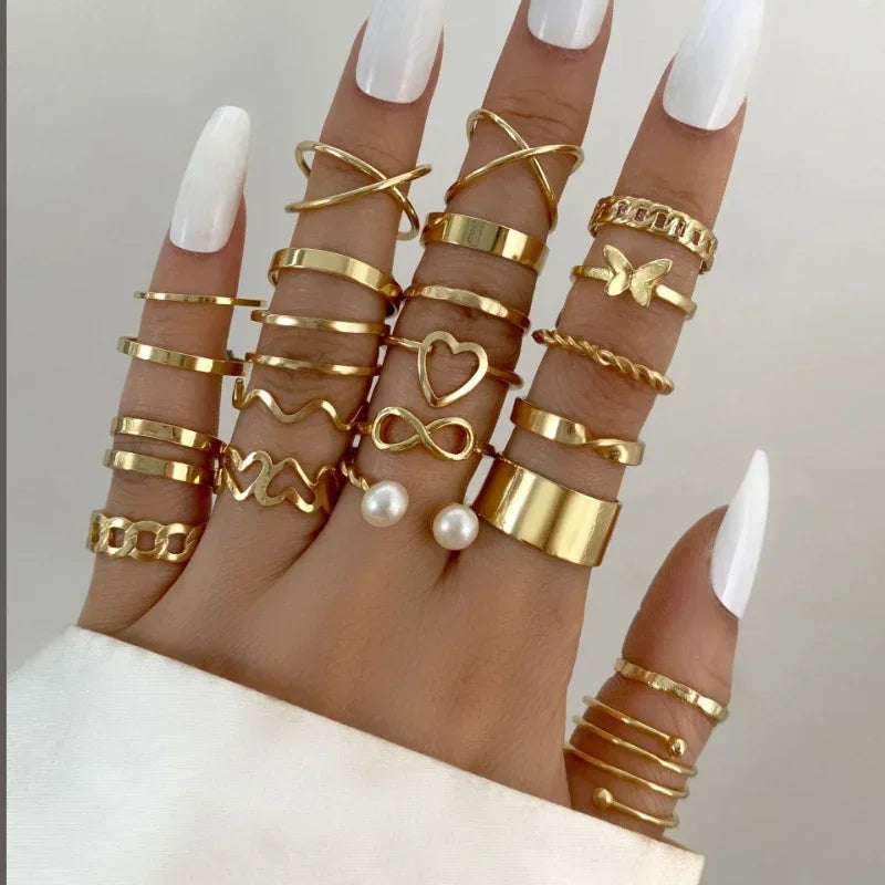 9 Pcs Of Rings Butterfly Europe and America New Style Openings Love Female Designers Minority Rings