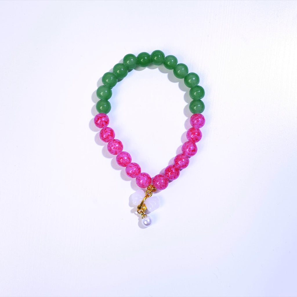 Gelang Manik, Hijau dan Merah Jambu, dengan Pesona, Aksen Merah, Barang Kemas Elegan, Hadiah untuk Wanita, Gelang
