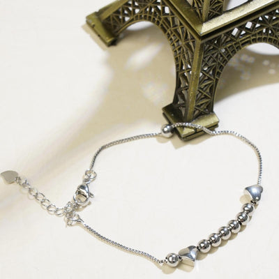 【Bracelet】Minimalist Chic Square Bead Bracelet with Heart & Disc Charms, Trendy Daily Jewelry for ladies