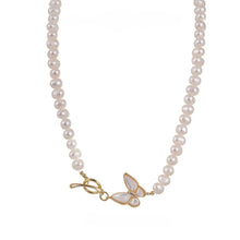 Load image into Gallery viewer, Elegant Natural Freshwater Pearl Necklace - Butterfly Accent - Feminine Charm for Everyday Wear