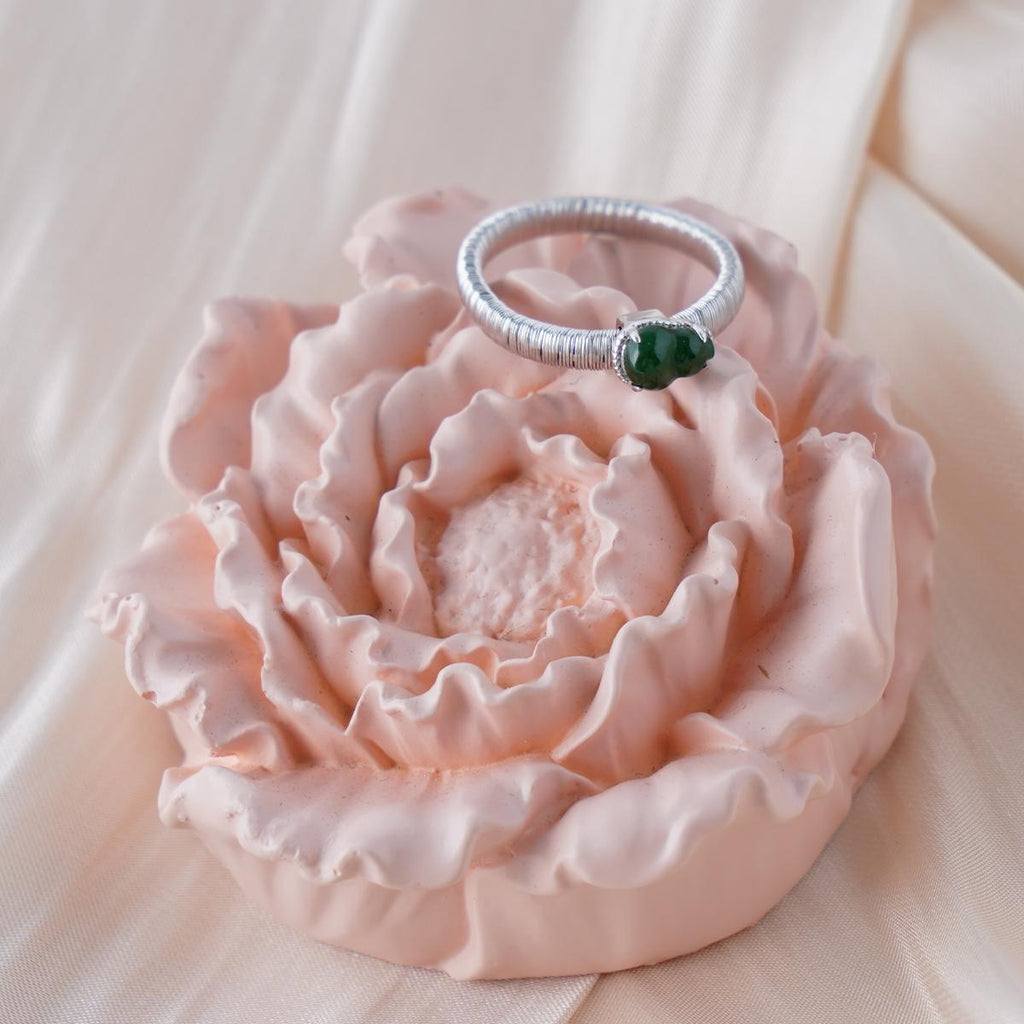 【Ring】S925 Silver Green Jadeite Gourd Ring Lucky Charm Jewelry Elegant Daily Accessory for Women