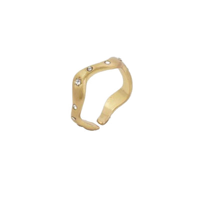 【Open Ring】Gold Plated Brass Ring with Zircon Accents, Irregular Chic Design, Trendy Daily & Party Jewelry for Women