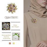 Kerongsang Bunga, Untuk Wanita, dengan Zirkon Ungu dan Daun Berkilauan, Sesuai untuk Acara Elegan pin  brooch
