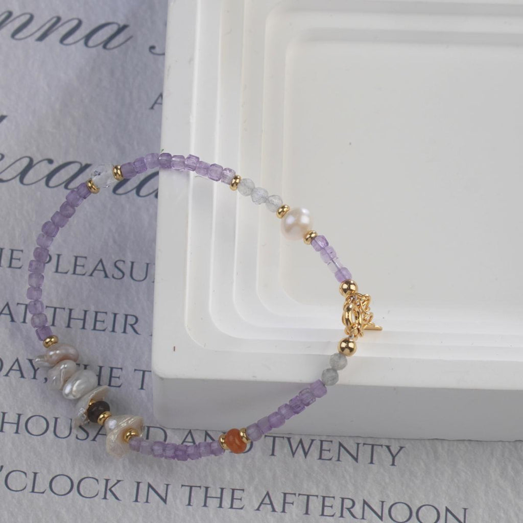 【Beaded Bracelet】Natural Amethyst & Pearl Bracelet, Retro Romantic Style, Perfect for Fashion Women