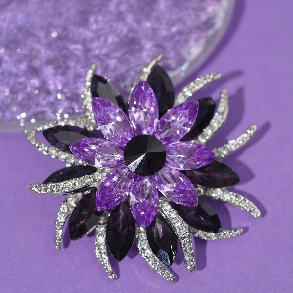 Kerongsang besar bahu Bunga, Mekar Tengah Malam, Aksen Permata Ungu dan Hitam, Keanggunan Mempesonakan, Untuk Wanita Gelap Amethyst Perhiasan