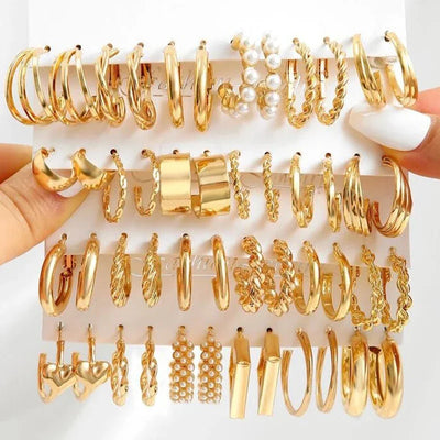 24pairs Trendy Gold Color Twist Hoop Earrings For Women Girl Party Gift Personalized Chic Jewelry Women's Accessories