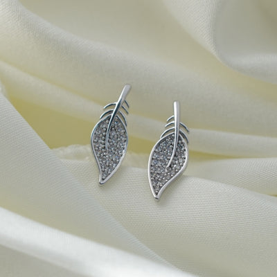 【Stud Earrings】Zircon Inlaid Feather Stud Earrings, Light & Sparkly, Ideal for Women Loving Natural Style Accessories