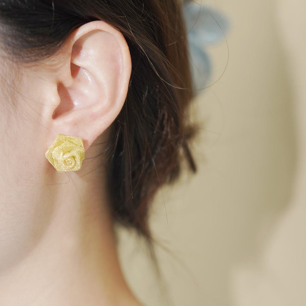 Anting-anting Stud, Tenunan Jaringan Emas, Kancing Mawar Aloi, Barang Kemas Halus Vintaj-Inspirasi Perak Putih