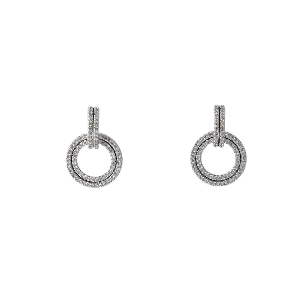 【Stud Earrings】Double - Circle Zircon Linked Earrings, Modern & Glamorous, Ideal for Women Loving Chic Styles