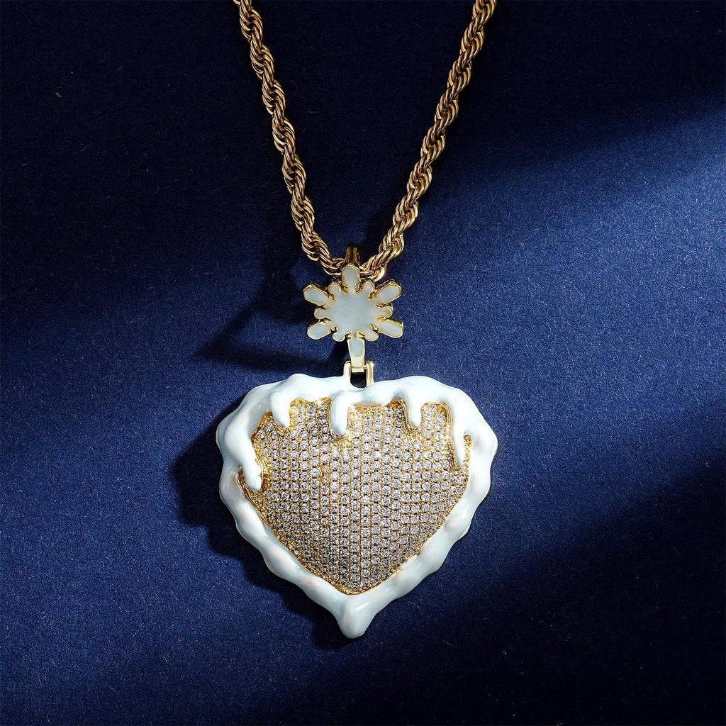 【Pendant Necklace】Melting Heart Necklace, Gold-Plated Cover & White Edge Jewelry, Snowflake Accent, Romantic Gift