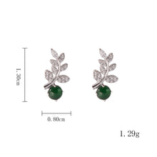 Load image into Gallery viewer, Jade Stud Earrings, 925 Sterling Silver Vine Leaf Drop Earrings with Green Jade and Cubic Zirconia, Nature-Inspired Dangle Earrings for Women, Elegant Birthstone Gift