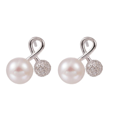 【Stud Earring】Lychee-inspired Silver Stud Earring, Natural Pearl with Silver Post Shining Zircon Cute Earring for Women
