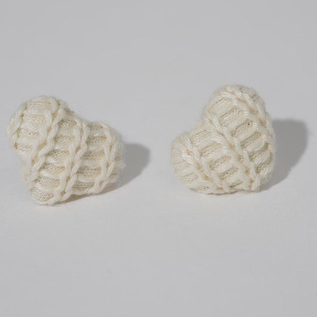 【Stud Earrings】Pink & White Knitted Heart Studs,Cute Sweet Style for Young Women