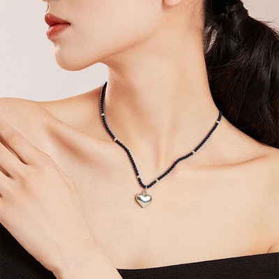 【Pendant Necklace】Black Bead Necklace with Gold Plated Heart Pendant, Modern Minimalist Jewelry for Women
