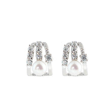 Load image into Gallery viewer, 【Stud Earrings】Geometric U-Shape Freshwater Pearl Zirconia Stud Earrings Minimalist Elegant Silver Earrings Daily Wear Jewellry Gift for Women