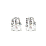 【Stud Earrings】Geometric U-Shape Freshwater Pearl Zirconia Stud Earrings Minimalist Elegant Silver Earrings Daily Wear Jewellry Gift for Women