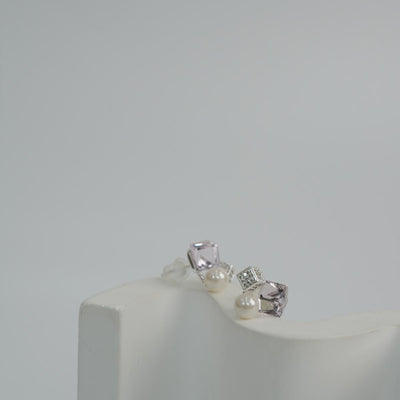 【Stud Earrings】Purple Geometric Crystal Earrings, With Pearl & Zircon, Delicate Sweet , For Fashion Women
