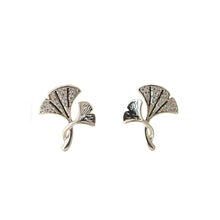 Load image into Gallery viewer, 【Stud Earrings】Silver Ginkgo Leaf Stud Earring - Micro-Set Crystal Frost Accent - Nature-Realistic Minimalist for Daily Elegance