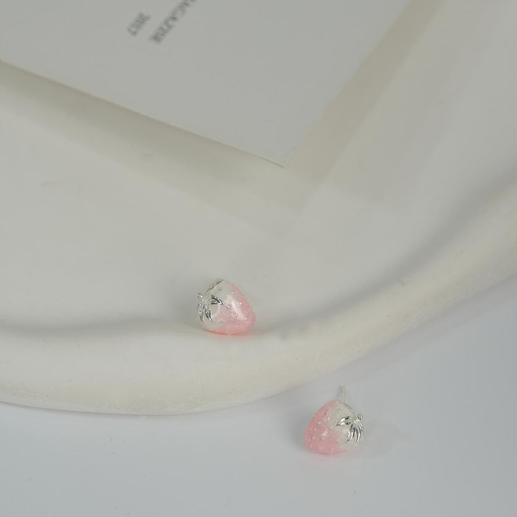 【Stud Earrings】Pink White Gradient Strawberry Shaped Earrings, Cute Sweet Accessory for Young Girls
