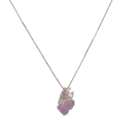 【Pendant Necklace】Lilac Chalcedony Gourd Pendant Necklace with Alloy Chain and Zircon Accents  Elegant Lucky Jewelry for Women Graceful Design