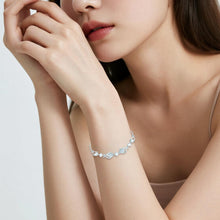 Load image into Gallery viewer, Elegant Silver-Tone Bracelet with Cat&#39;s Eye &amp; Zircon Stones, Adjustable Chain, Luxury Jewelry Gift for Women