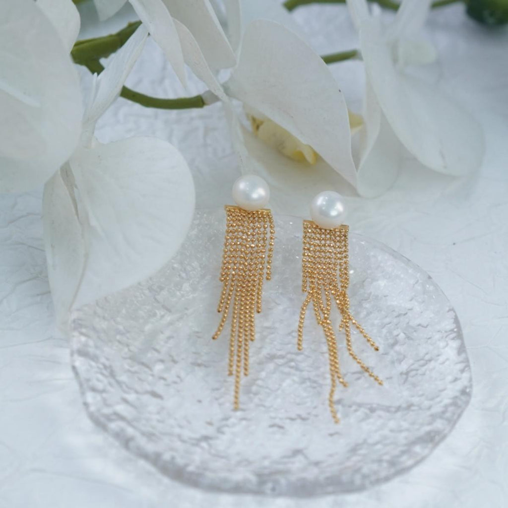 【Earrings】Elegant 18K Gold Plated Earrings with Pearl Tassel Design for Dinners & Dates, Chic Jewelry for Women