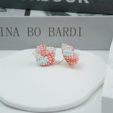 【Stud Earrings】Handmade Pink & Light Blue Resin Beads Earrings, Sweet Floral Cluster, Cute Gift for Girls
