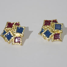 Load image into Gallery viewer, 【Geometric Stud Earrings】Gold-Edged Blue-Red Glitter Enamel Stacked Rhombus for Daily Chick