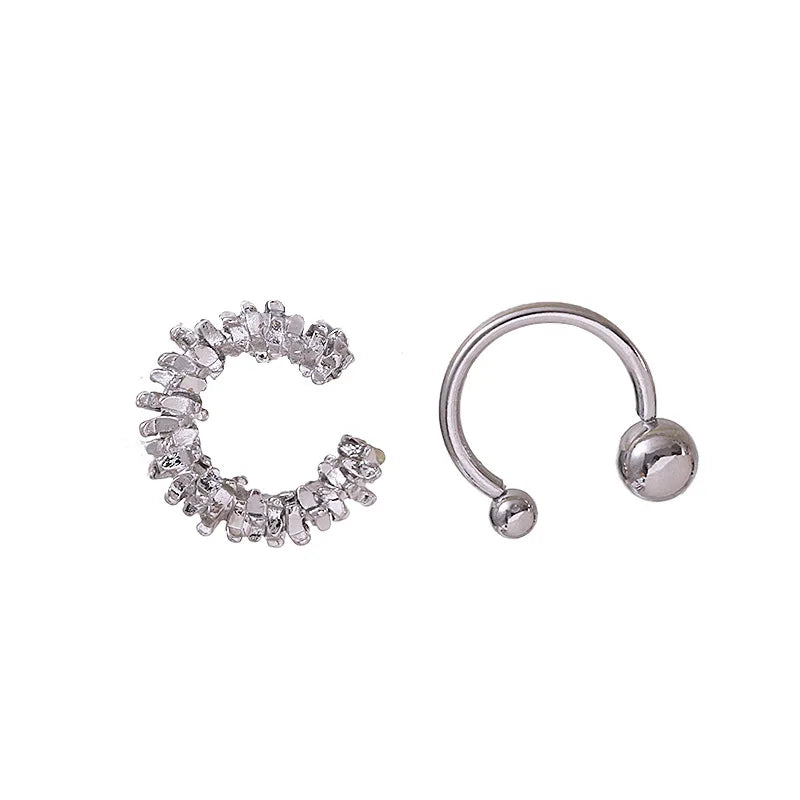 2Pcs/Lot Korean Personality No Ear Hole Small Cool Style Cut Metal Earbone Clip Earring for Women Jewelry Wholesale Girl Gift