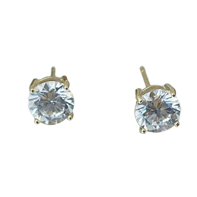 【Stud Earrings】Copper Gold Zirconia Four Prong Setting Classic Minimalist Stud Earrings Timeless Elegance for Women