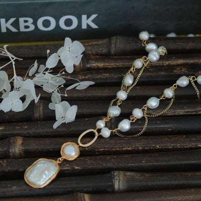 【Necklace】Unique Layered Design Baroque Pearl Pendant Necklace, Elegant & Fashionable Jewelry for Daily & Social Occasions