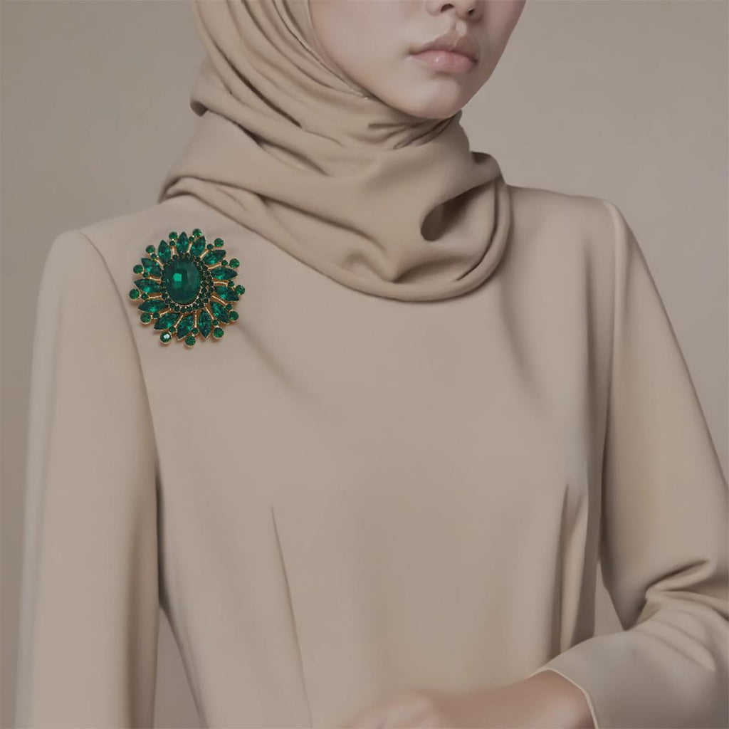 Kerongsang Bujur Kristal Hijau, Gaya Vintaj, Elegan untuk Pakaian Formal Wanita, Sesuai untuk Fesyen Retro pin  brooch