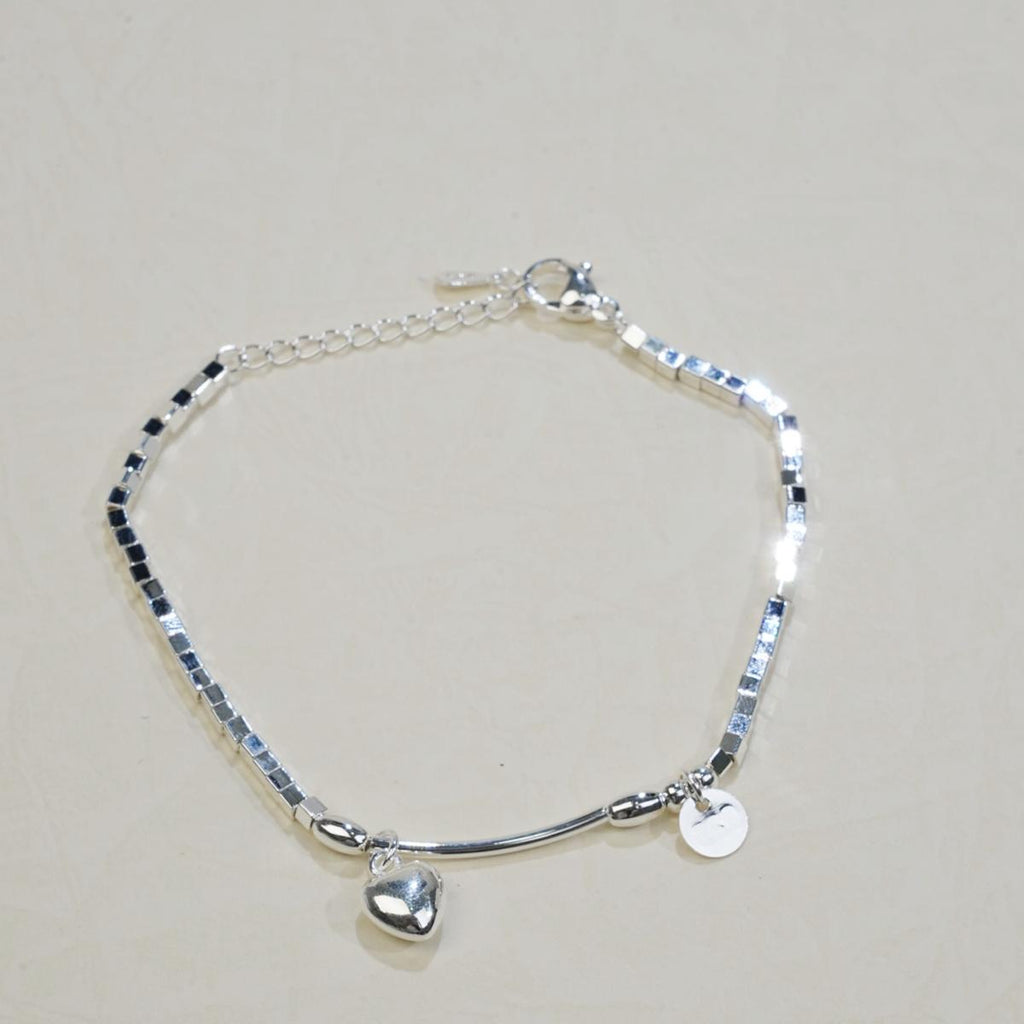 【Bracelet】Geometric Square Beads Chain Bracelet with Heart&Disc Pendants, Romantic Jewelry for Daily