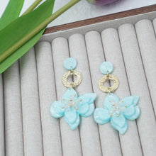 Load image into Gallery viewer, 【Drop Earrings】Light Blue Resin Flower Earrings with Crystal Bead Stamens, Sweet &amp; Fresh Design for Young Women
