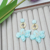 【Drop Earrings】Light Blue Resin Flower Earrings with Crystal Bead Stamens, Sweet & Fresh Design for Young Women