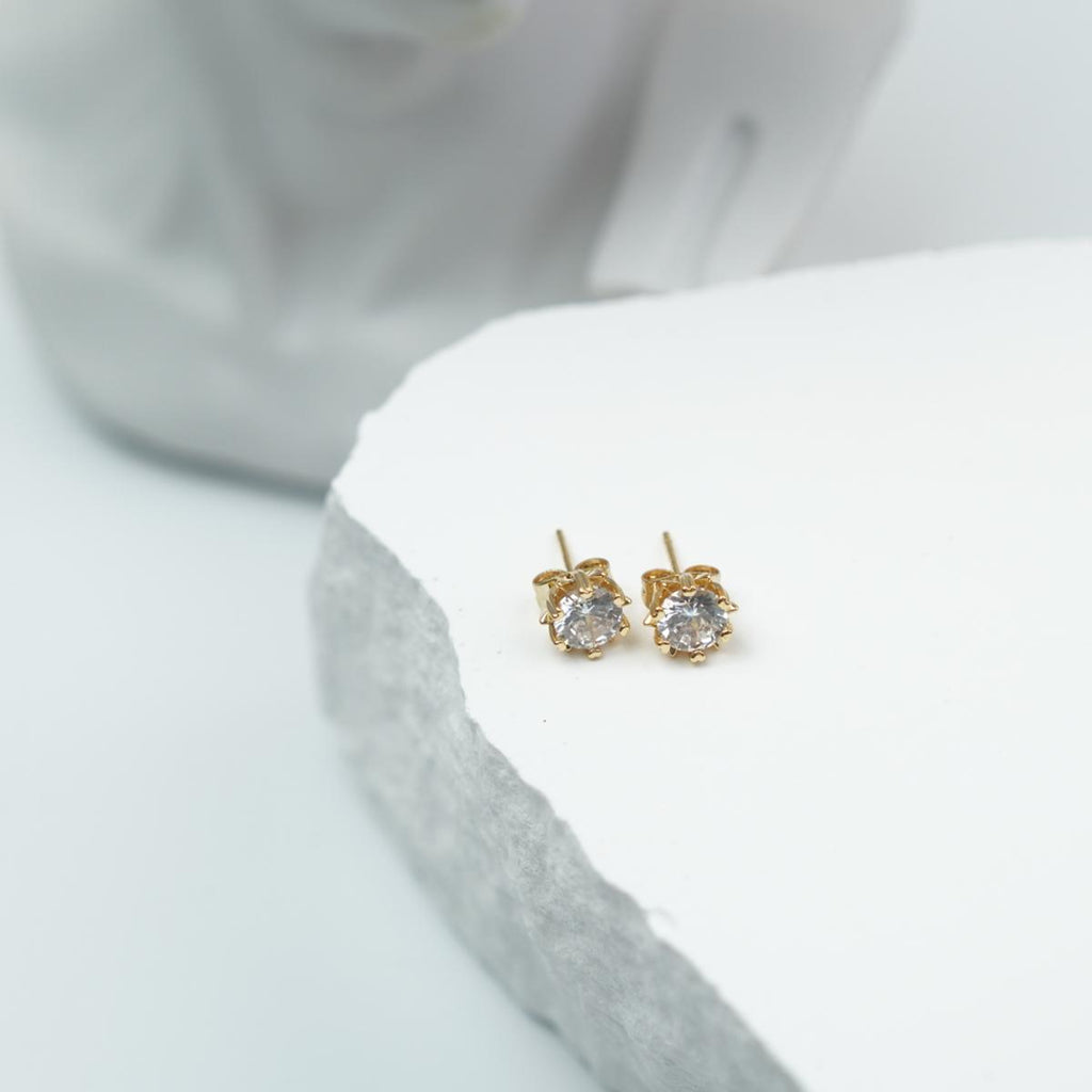 【Stud Earrings】7MM Delicate Claw Gold-Plated Zircon Earrings, Sparkling Daily & Party Jewelry for Women
