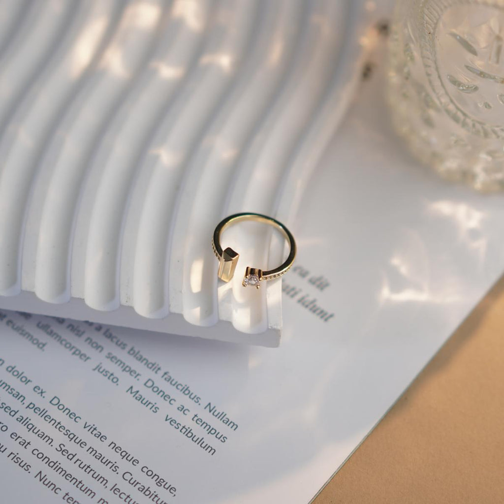【Open Ring】Gold/Silver Plated Geometric Ring with Zircons, Minimalist & Chic Style for Fashion Ladies