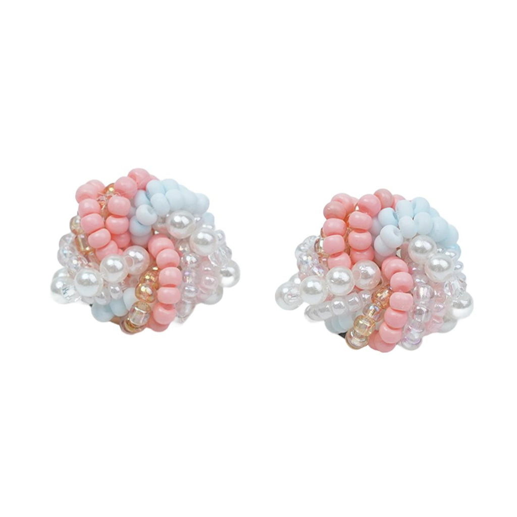 【Stud Earrings】Handmade Pink & Light Blue Resin Beads Earrings, Sweet Floral Cluster, Cute Gift for Girls