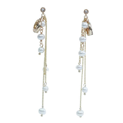 【Drop Earrings】Gold Plated Copper Freshwater Pearl Multi-Tier Fringe Tassel Elegant Movement Classic Chic Women's Minimalist Jewelry