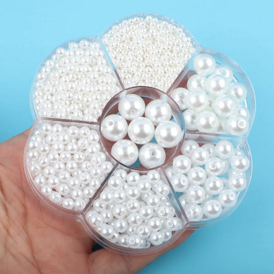 3/4/5/6/8/10/12mm round perforated imitation pearls white plastic beads diy beading accessories