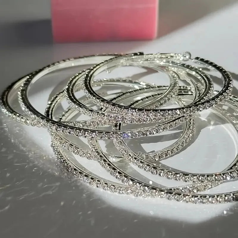 3-Pair Simple Water Drills Exaggerated Large, Medium, And Small Earrings
