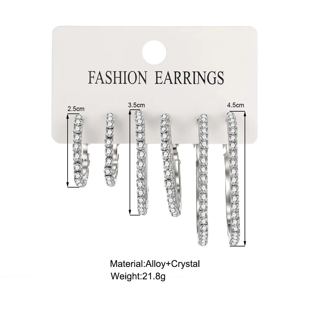 3-Pair Simple Water Drills Exaggerated Large, Medium, And Small Earrings